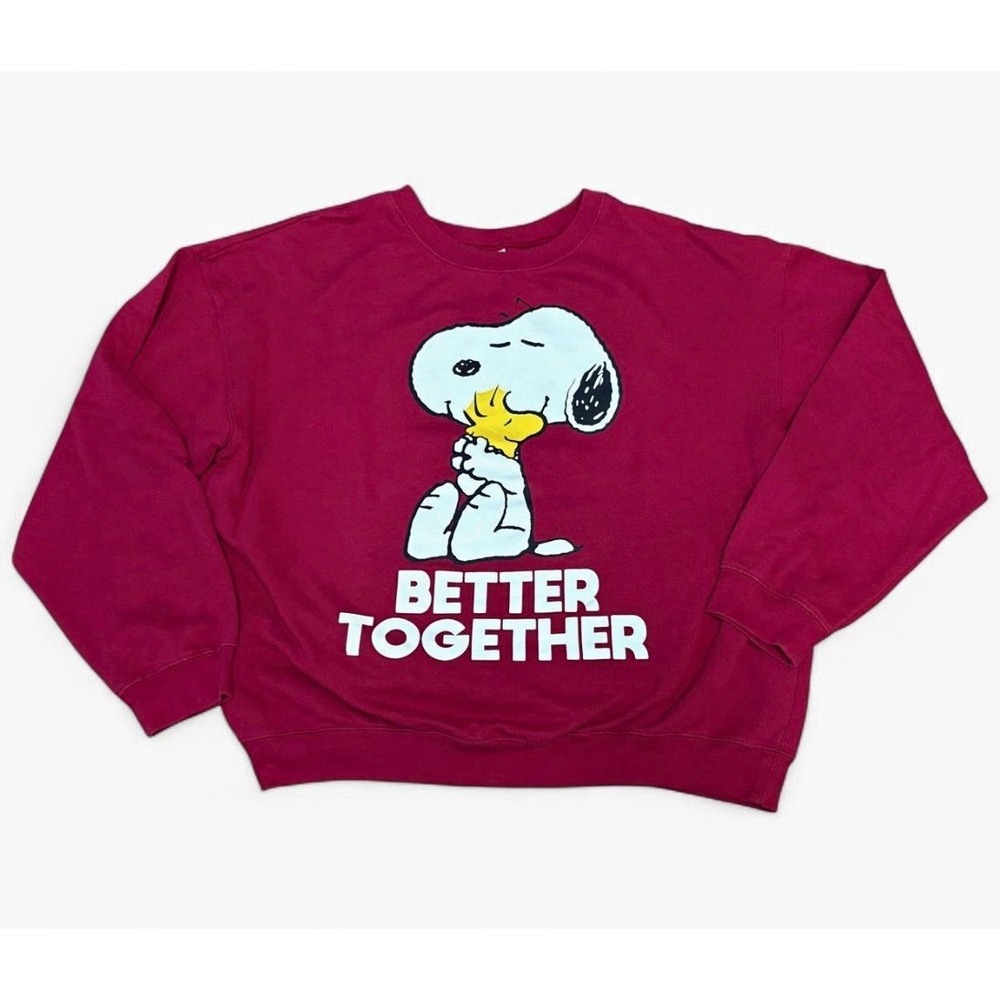 Peanuts Snoopy Woodstock Better Together Red Fleece Crewneck Sweatshirt XXXL